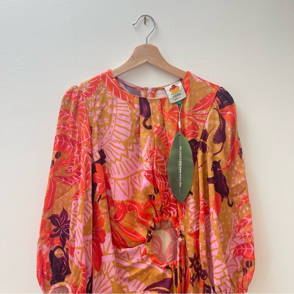 Farm Rio Beige Jungle Panther Viscose Midi Dres - Picture 4 of 8